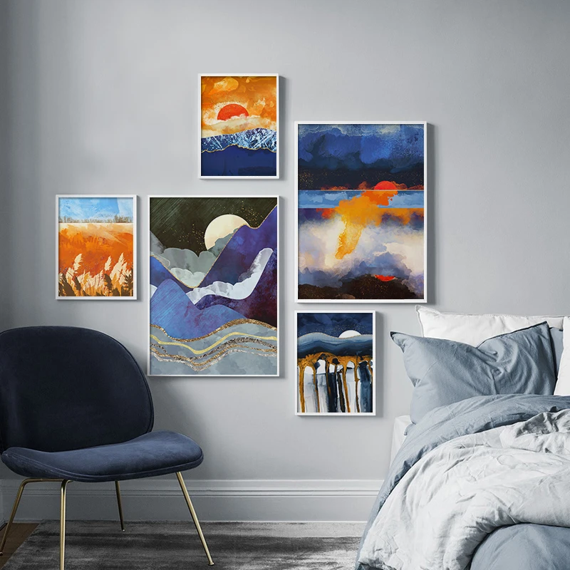 Mountain Rang Scenery Posters Oil-painted Soil Effect Horse Art Print Unique Decor Wall Pictures for Living Room Bedroom Aisle