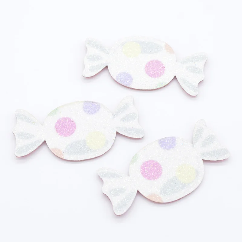12Pcs/lot Glitter Print Powders Fabric Appliques Sweet Candy for DIY Party Cake Topper Baby Hair Clips Bow Decor Patches