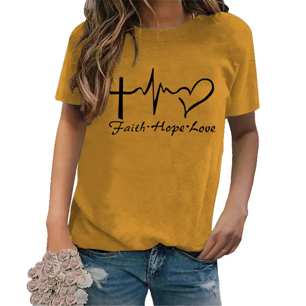 

Faith Love Hope Tshirt Women Short Sleeve Jesus Christian T Shirts Summer Cute Graphic Tees Tops