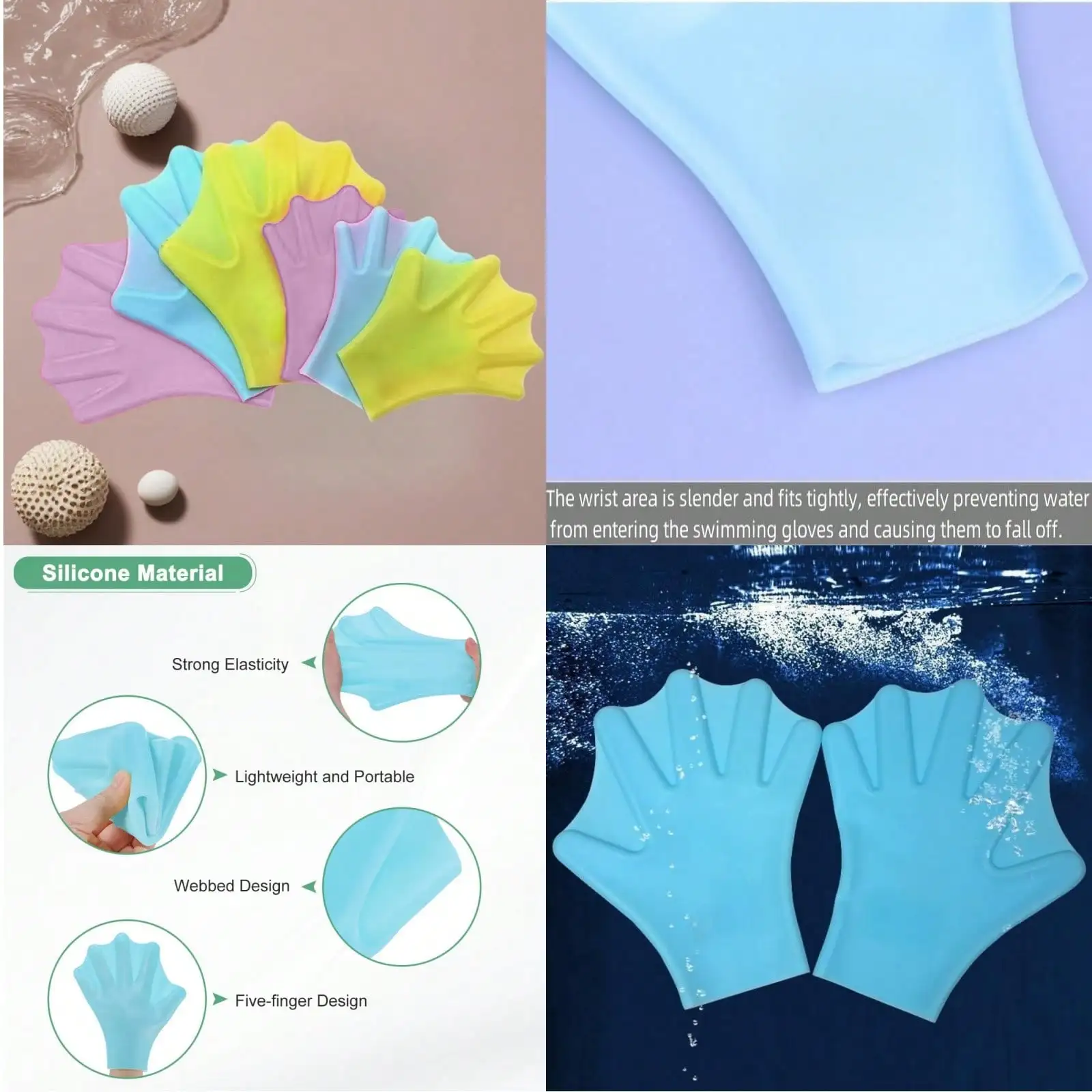 1 Pair Silicone Unisex Swim Hand Paddles, Palm Accelerate Webbed Fins for Pool Beach Snorkeling Diving