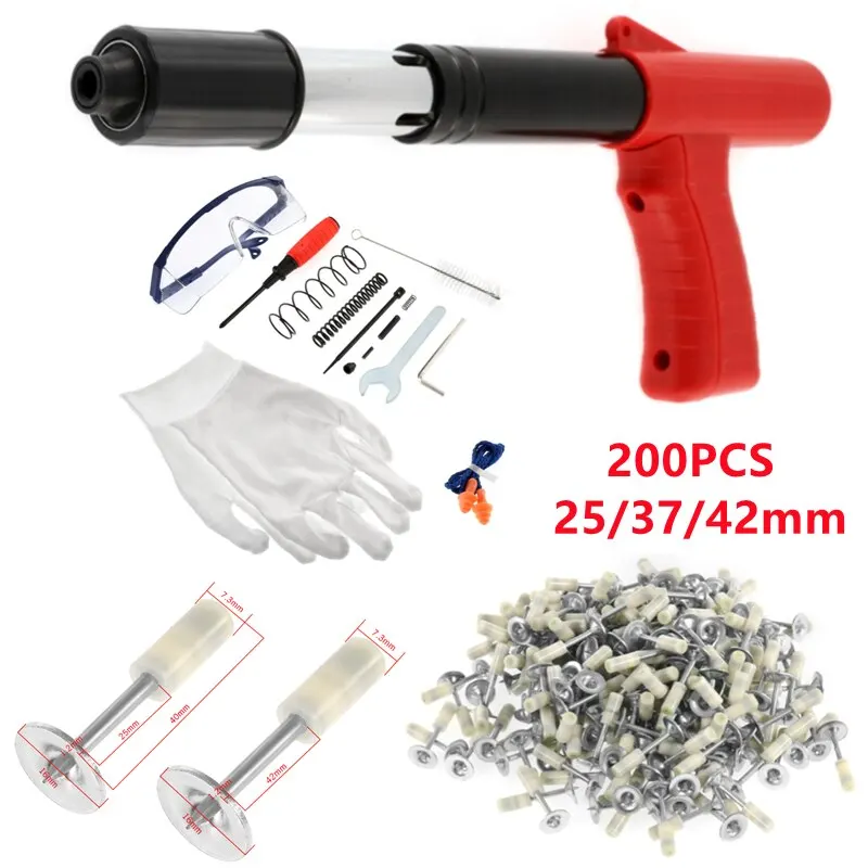 

Mini Nail Gun Installs Nail Gun Wall Fastener Nail Fixer Silencer + 4 Gears + Slag Discharge Slotting Device and 200Pcs/set Nail