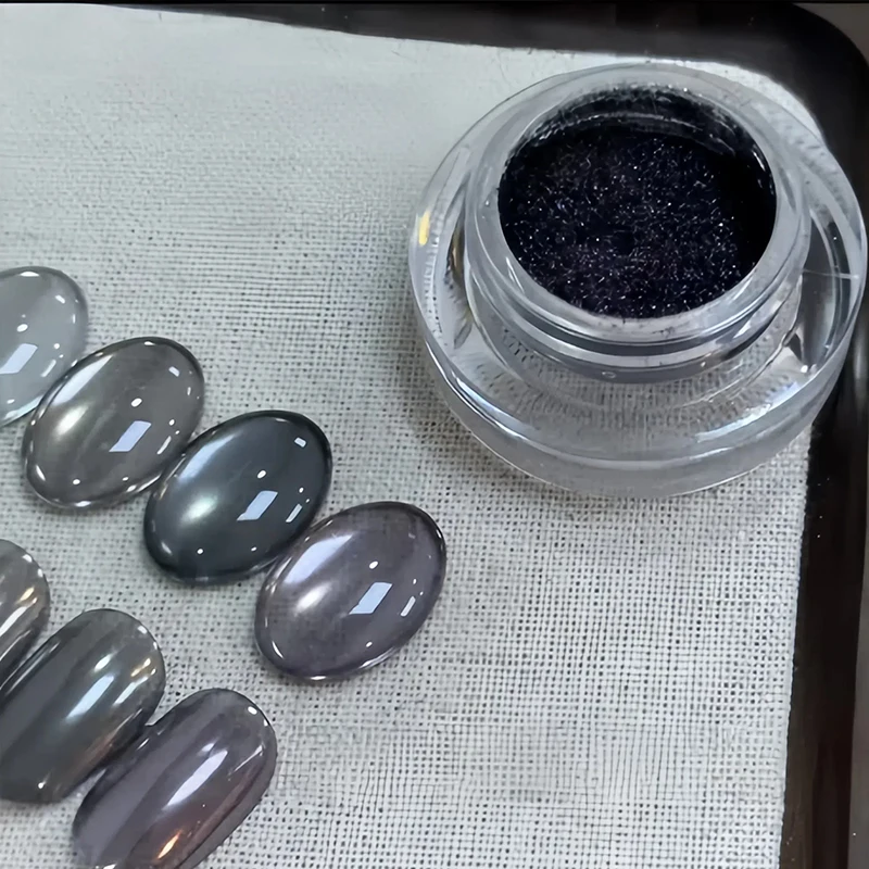 Polvo de uñas negro mágico de espejo, estilo ins, polvo de brillo de uñas de espejo súper brillante, polvo fino, textura fuerte, adecuado para ser