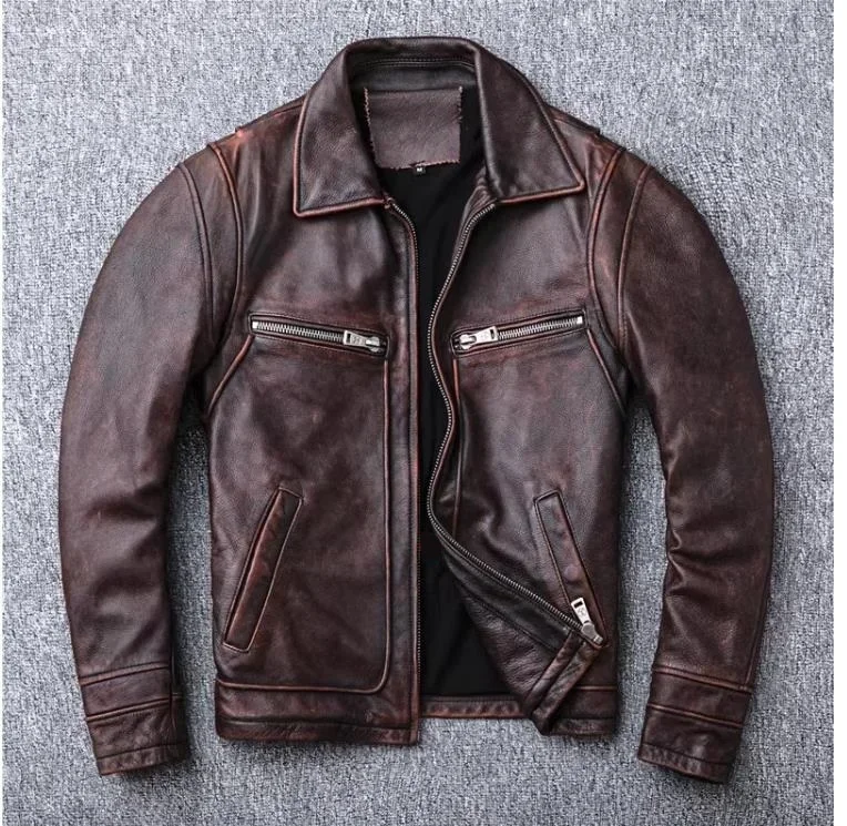 LNY Shop.Dermis Brand new men cowhide coat.Natural quality men's genuine Leather jacket.бычина vintage leather cloth brown