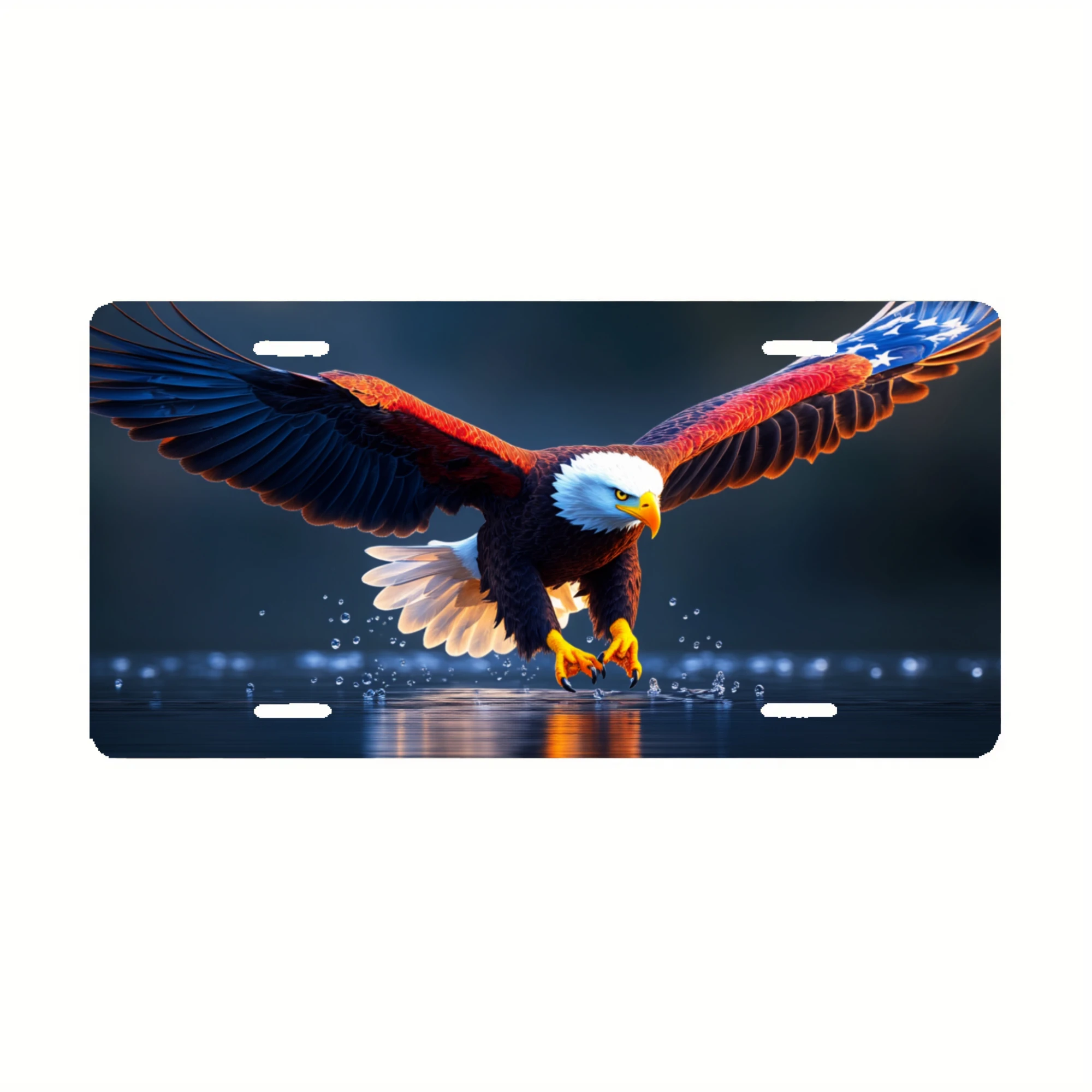 2D Flat, License Plate Frame And Sun Visor, Bald Eagle Flying on The | Standard, Material, Suitable for Cars, Trucks, Suvs