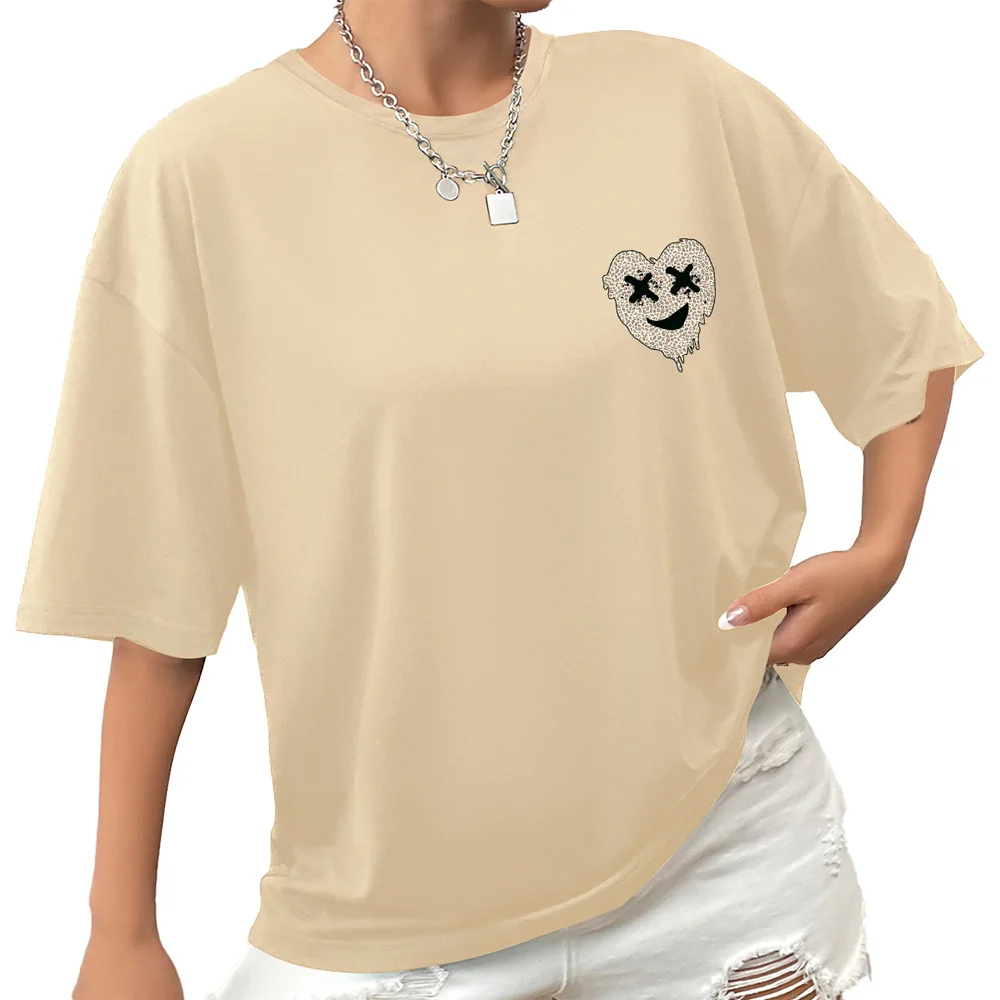 

Women's T-shirt xs-xl Casual Kawaii to love smiley face print T-shirt New loose comfortable o neck women's T-shirt