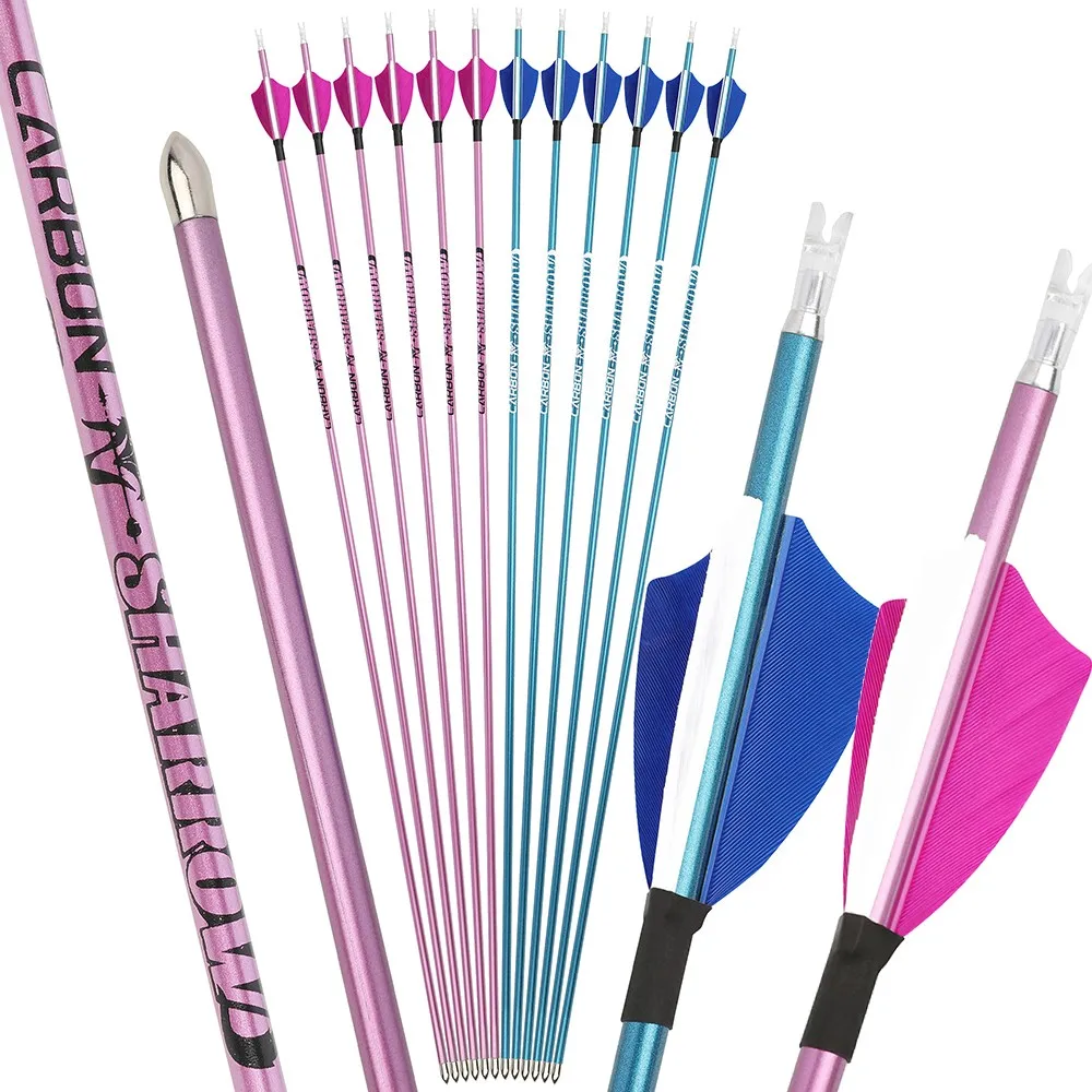 6/12pcs 31inch Pure Carbon Arrow ID 4.2mm Spine400-1000 with 2inch Feather for Compound/Recuvre Bow Archery Shooting Accessories