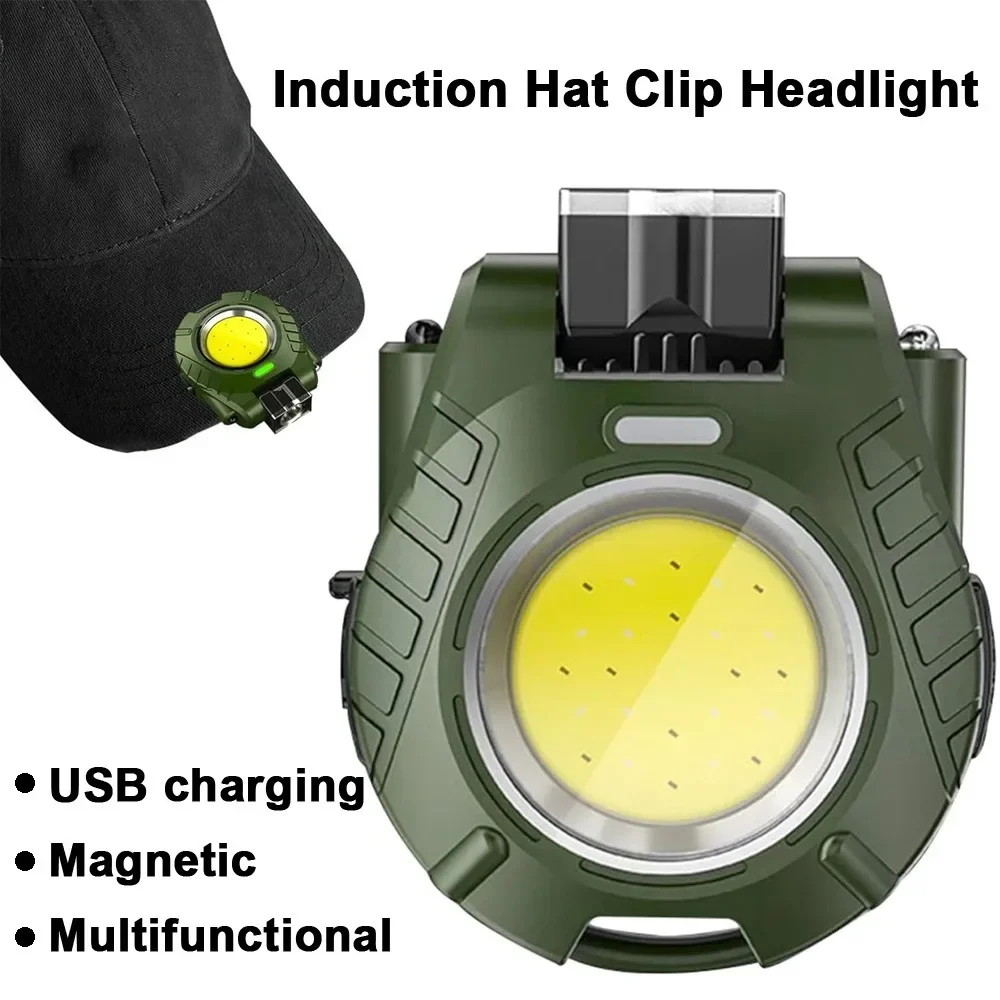 Cob CAP ไฟฉายคาดศีรษะมัลติฟังก์ชั่น, ไฟฉายกันน้ำ USB ชาร์จได้แม่เหล็กดึงดูดความสนใจทำงานตั้งแคมป์