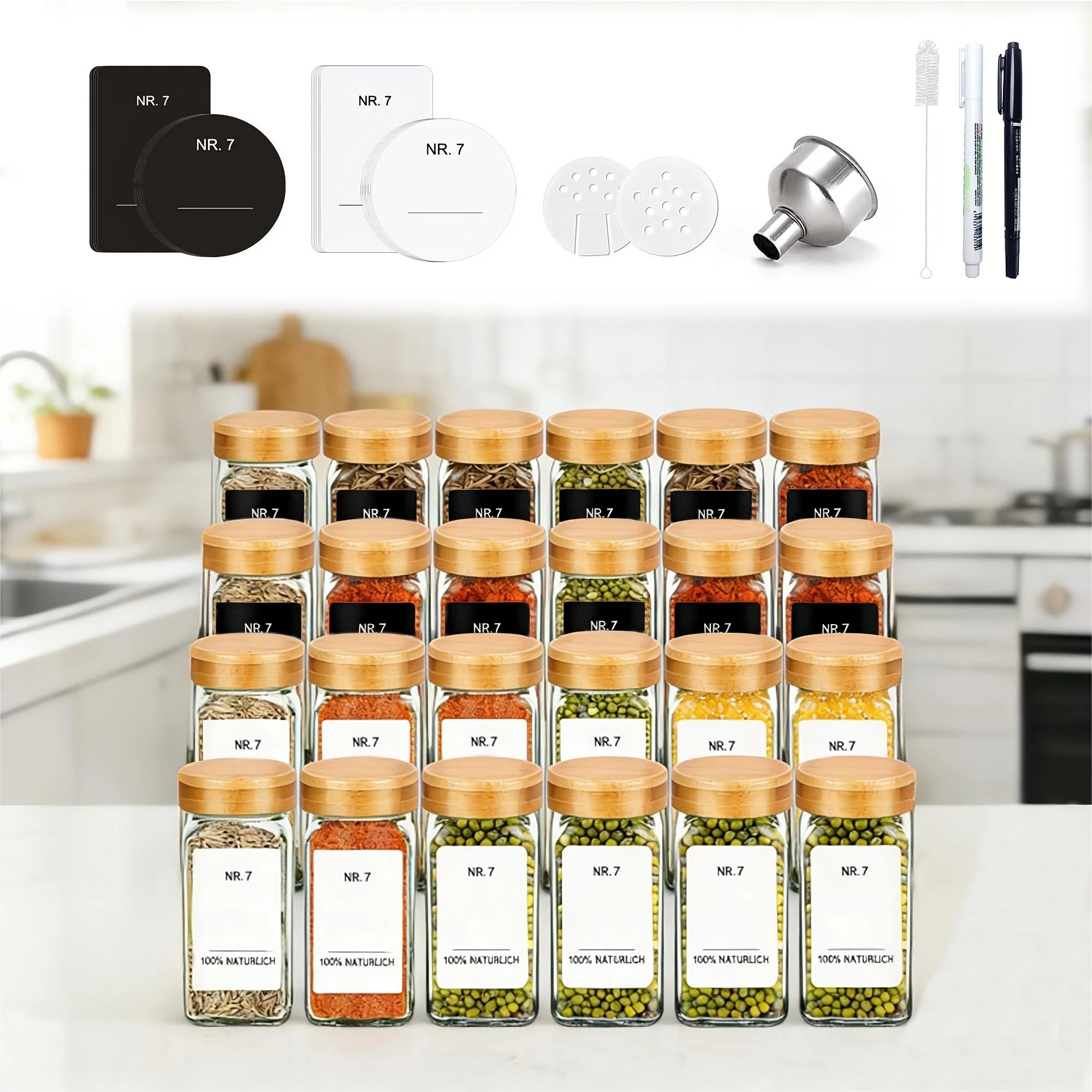 SAEIV – pots d'assaisonnement carrés scellés, ensemble de 12/24/35 pièces (comprend des étiquettes et des shakers), pot en verre de 120 ml, organisateurs de cuisine
