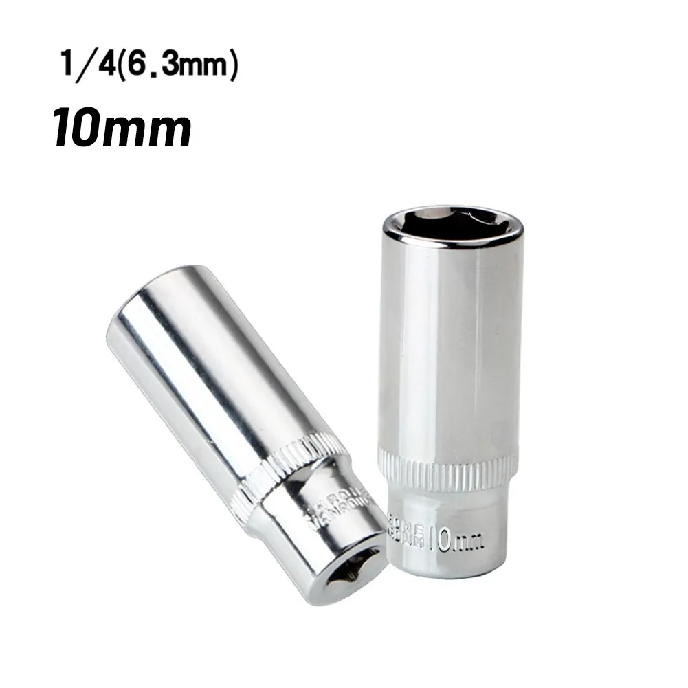 1Pc 10mm Extension Sleeve 1/4 Inch Square 6 Point Drive Socket Repair Tools Attachment Hand Tools Multitool For Car /mechanical