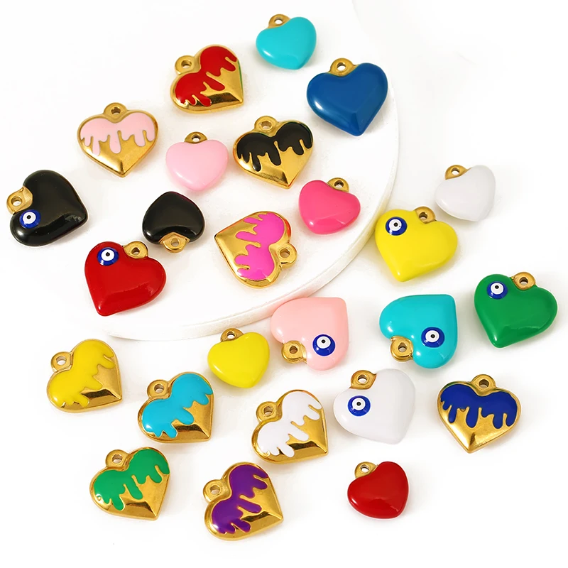 

5pcs/lot Stainless Steel Colorful Enamel Love Heart Charm Pendants for DIY Jewelry Earrings Necklace Bracelets Making Supplies