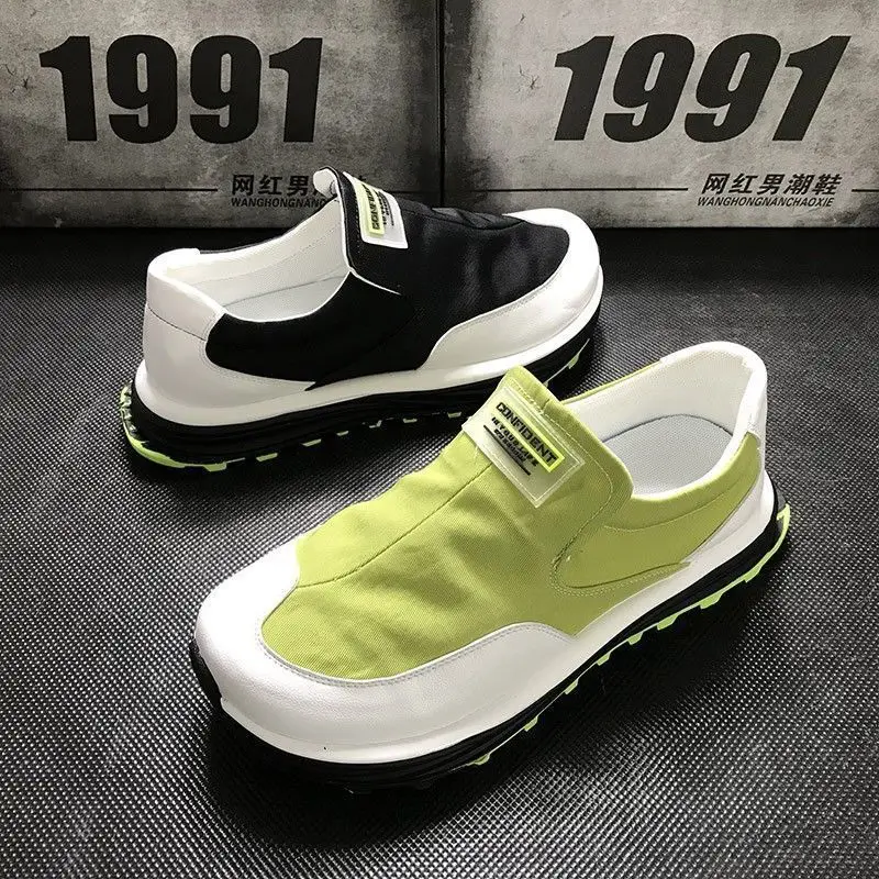 

Новинка 2025, мужские черные парусиновые туфли на платформе, уличная мужская дышащая и удобная мужская обувь с одной педалью, повседневная обувь