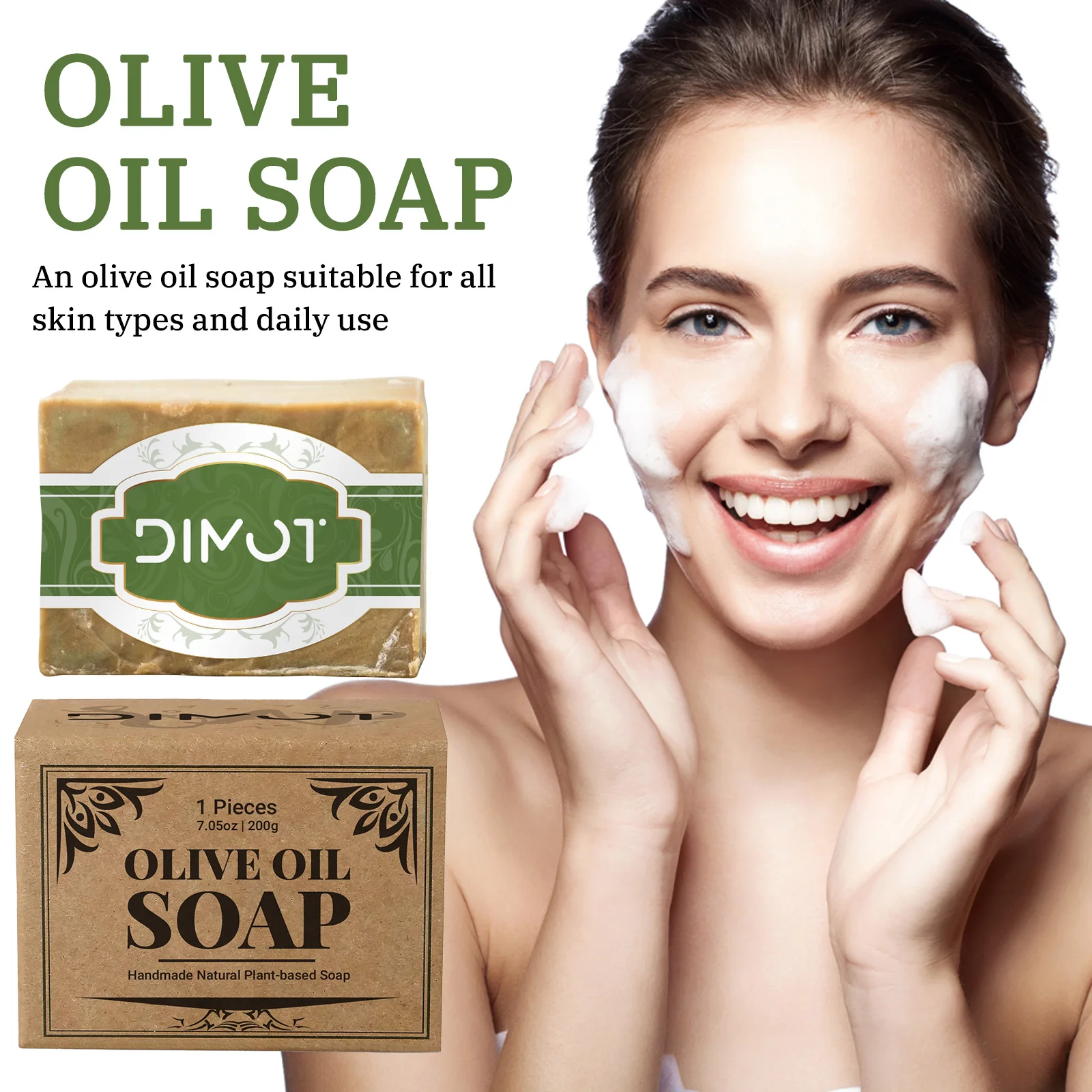 

Мыло ручной работы с натуральным оливковым маслом для лица, тела и рук – 100% растительная основа, веганское, нежное очищение и увлажнение – 50 г (упаковка)