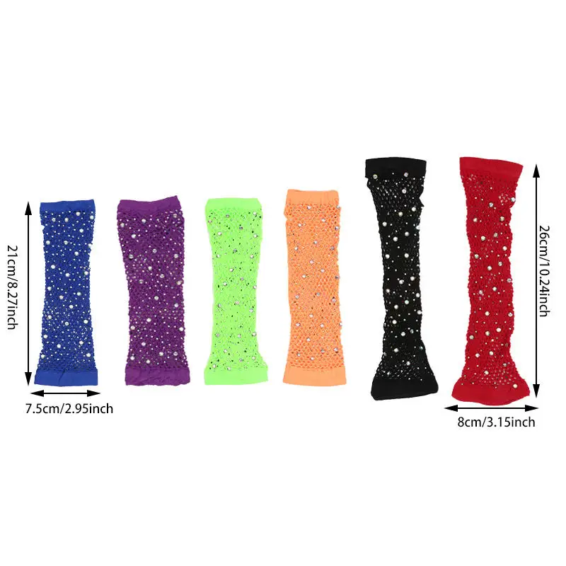 لامعة حجر الراين شبكة صيد السمك أصابع قفازات طويلة الساق الذراع الكفة النساء ملابس الحفلات يتوهم قفاز مثير الفتيات الشرير القوطي الرقص قفازات شبكية