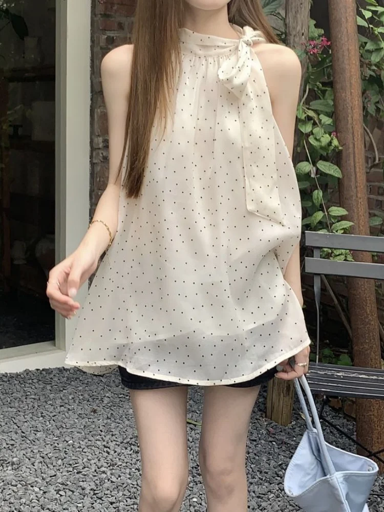 Ele Knot Ne – gilet à bretelles suspendues pour femmes, haut ample à pois, coupe régulière, vêtements intérieurs