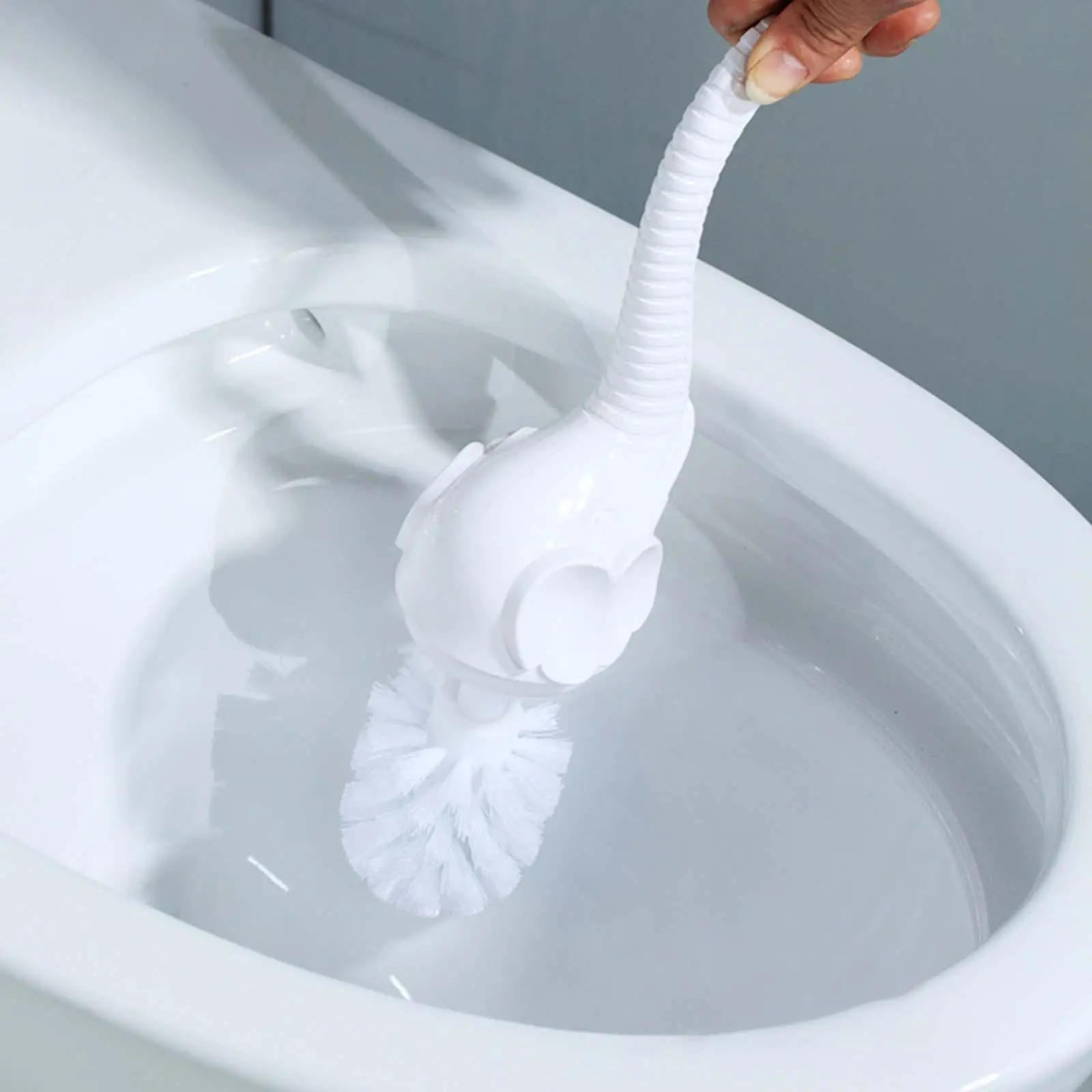 Elephant Shaped Toilet Brush and Holder Resin Modern Bathroom Cleaning Set with Long Handle for Hotel Restroom and Household Use