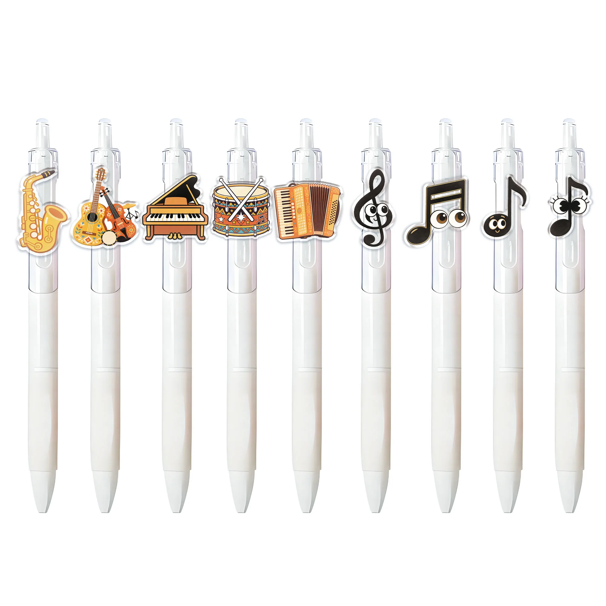 10pcs Musical Instruments Theme Press Ballpoint Pen Creative Pen Daily Office Open Season Student Writing Gift Pen