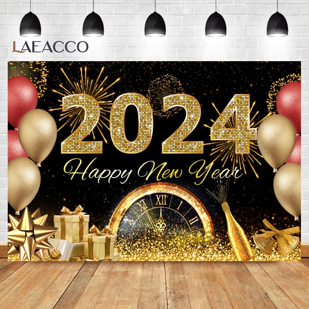 Laeacco-كؤوس البيرة ، خلفية ليلة رأس السنة الجديدة السعيدة ، الألعاب النارية ، ساعة منقطة ، ديكور الحفلات ، خلفية الصورة لاستوديو الصور