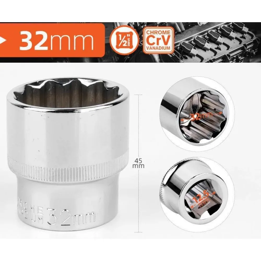 1/2 inch ratelratel sleutel 8-32mm, 12-punts korte dop, 12-tands dopset voor auto reparatie handgereedschap