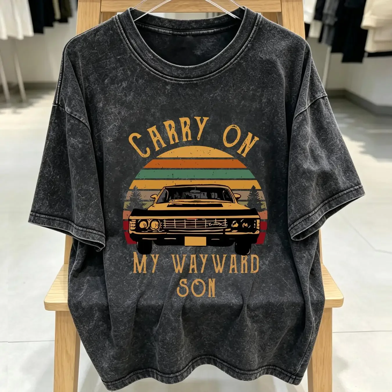 washed T Shirt Carry On My Wayward Son Vintage Supernatural Show vintage Washed Unisex Stretched Comfortable streetwear Casual