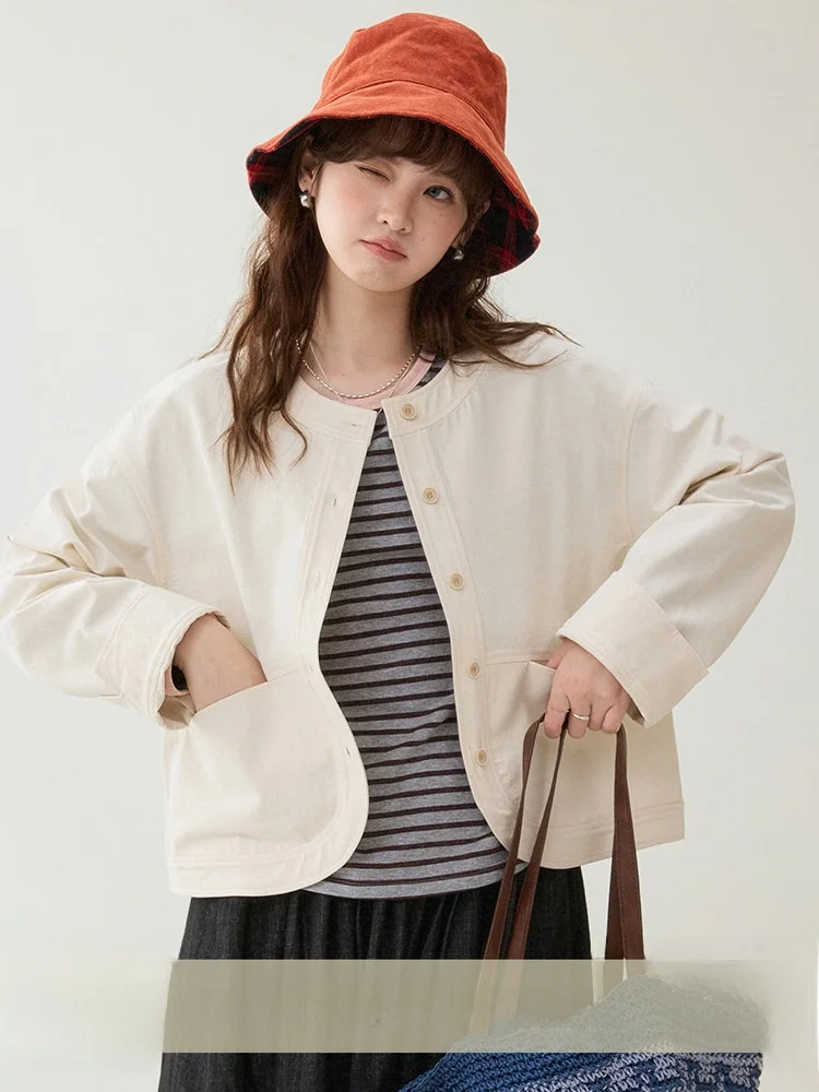 

Original AMUU North Island ort Coat Pure Color round Hem Fem Early Spring New Sle Single Button Cotton Blend Ladies Ja...