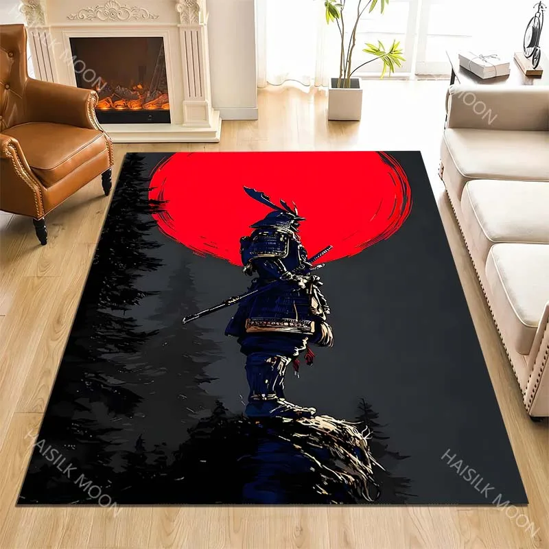 Samurai with red moon Print Carpet Rug for Living Room Bedroom Sofa Doormat Home Decor Non-slip Floor Mat