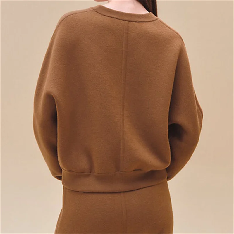 Women\'s sweater New elastic knitted round neck pullover for autumn 2024 cashmere blend that can be worn on both sides knitwear