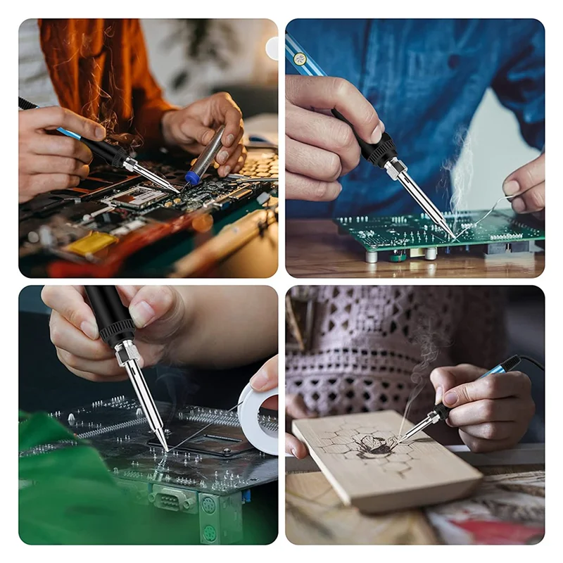 ABLU-Kit Besi Solder, Besi Solder Suhu Dapat Disesuaikan 60W/110V dengan Ujung Solder Dudukan Multimeter Digital Steker AS