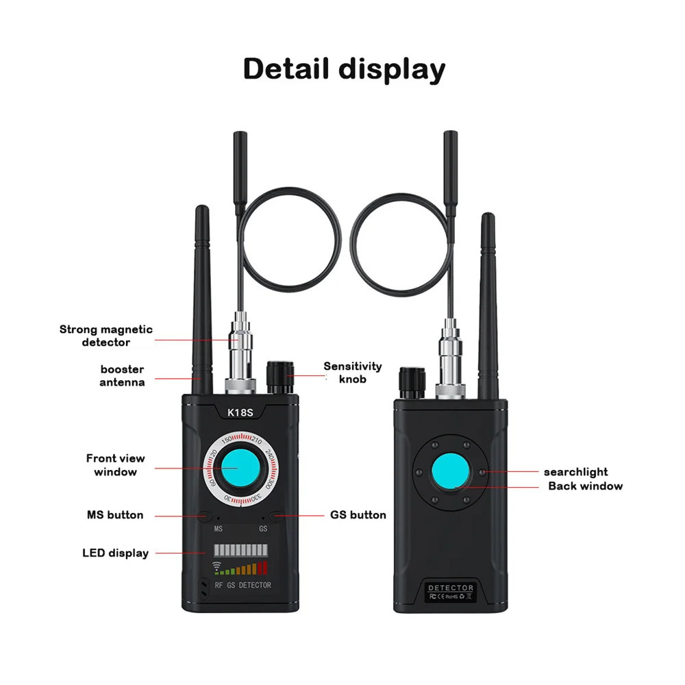 Detector de Câmera Reversa Multifuncional, K18S, Áudio GSM, Erro Finder, Sinal GPS, RF Tracker, Detectar Scanner, Atualização