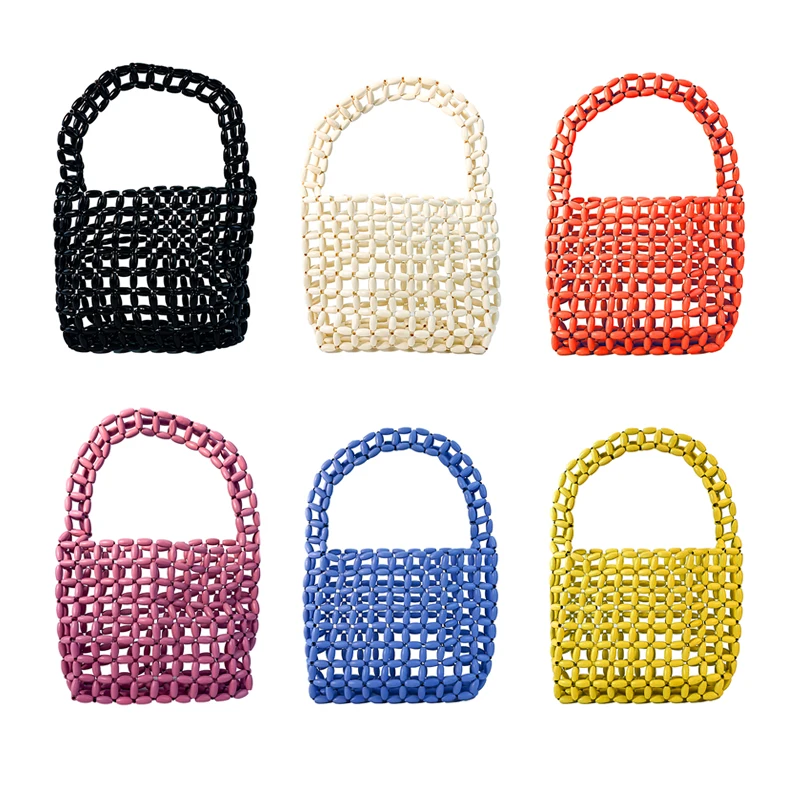 2025 Simple and Fashionable Hollow Weaving Handmade Bag Dopamine Stylish Versatile Leisure Beaded Handbag