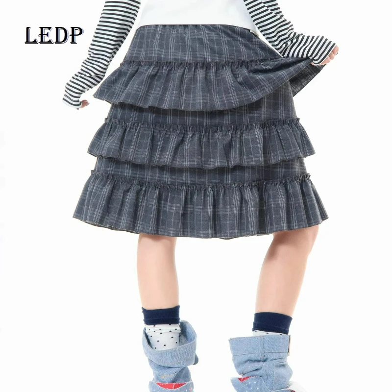 

Korean Design Plaid Fungus Edge Embroidered Cake Women's Skirt 2026 Spring New Loose High Waist Thin Medium Long Skirts Ladies