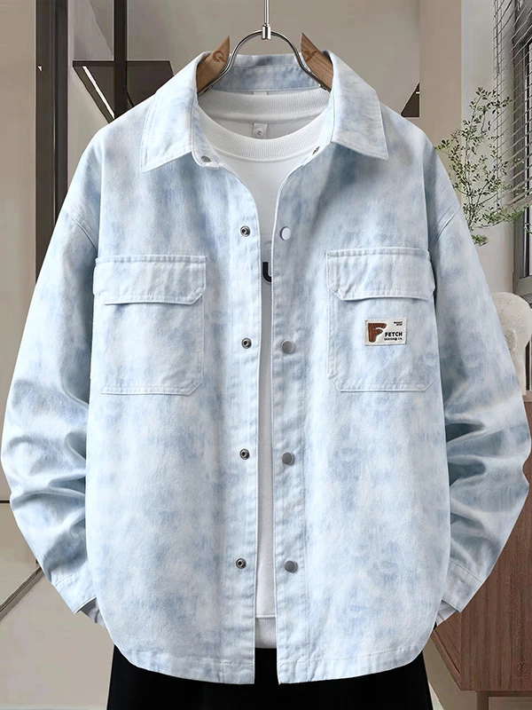 

Loose Men's irt Jaet Dyed in Bright Colors Faionable Casual Outerwear with Collar Long Sve Autumn Spring New Sle