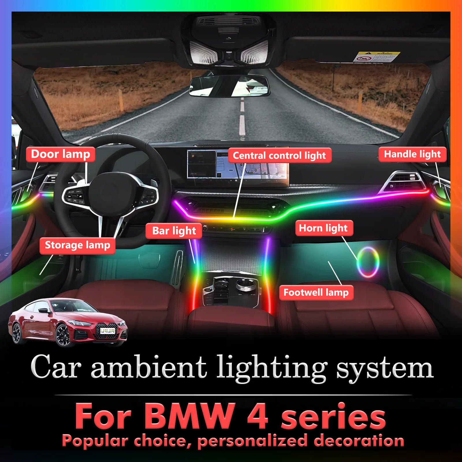 20 In1 For BMW 4ser F32 F33 F36 F82 F83 G22 G23 G26 G82 G83 Car Interior Ambient Lamps 64 Colorful Atmosphere Lights Auto LED