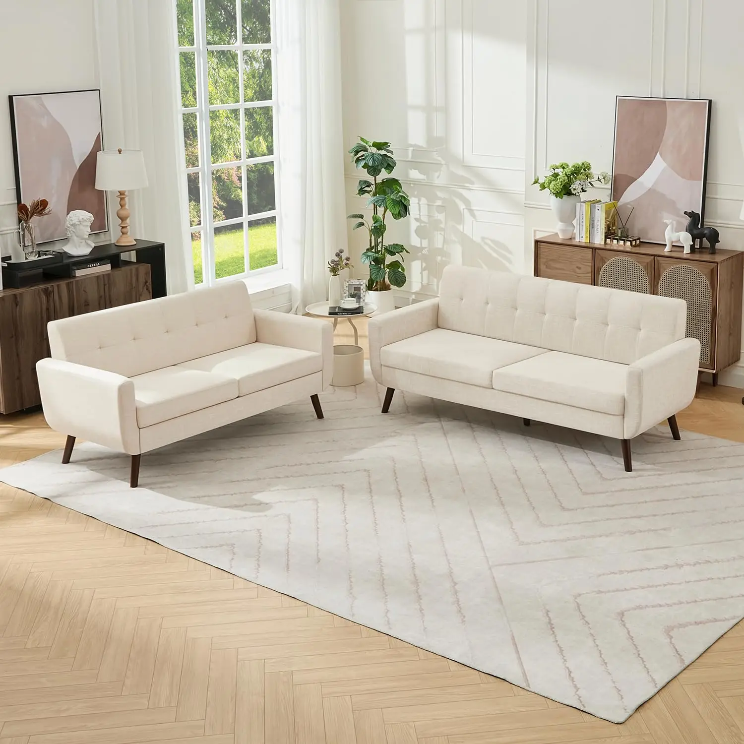 Mid Century Modern Sofa Couch, Beige, Loveseat & Standard Sofa, Customized