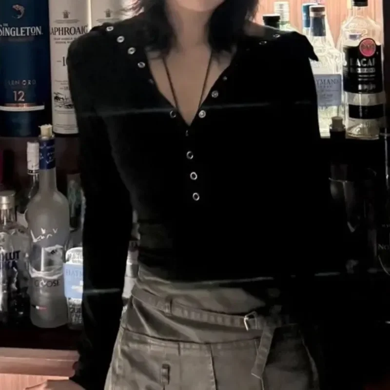 

Oversize Black Trend All-match T-shirts 2025 Autumn New Bottoming Top for Women Y2k Harajuku Vintage Sweet Casual Tee Shirt