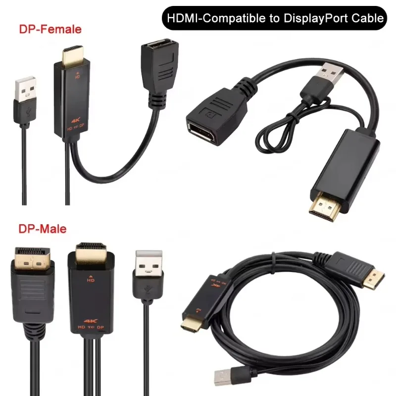 4K@60Hz 2K@120Hz HDMI-Compatible to DisplayPort Cable HDMI Source To DP Display Monitor Cable for PC Laptop PS5 Xbox view 5
