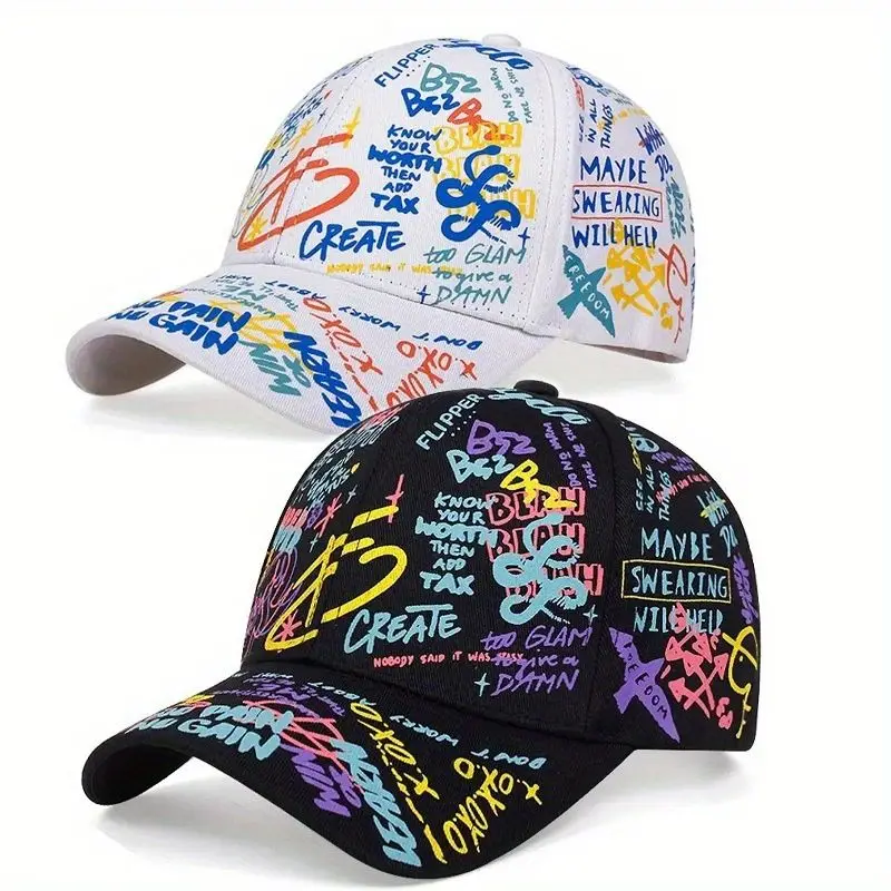 Two-piece Printed Graffiti Hip Hop Baseball Cap Casual Sun Protection Printed Floral Hat Personalized Hat Trend