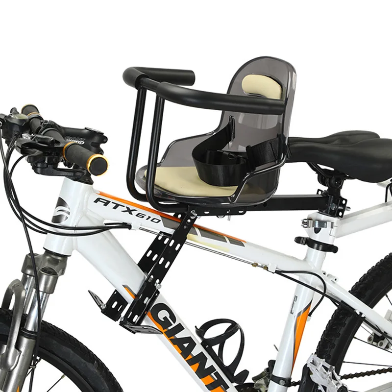 Front Mount Bike Seat Mountain Bike  Safety Seat with Guardrail and Safety Bicycle Seat Belt Bike Accessories