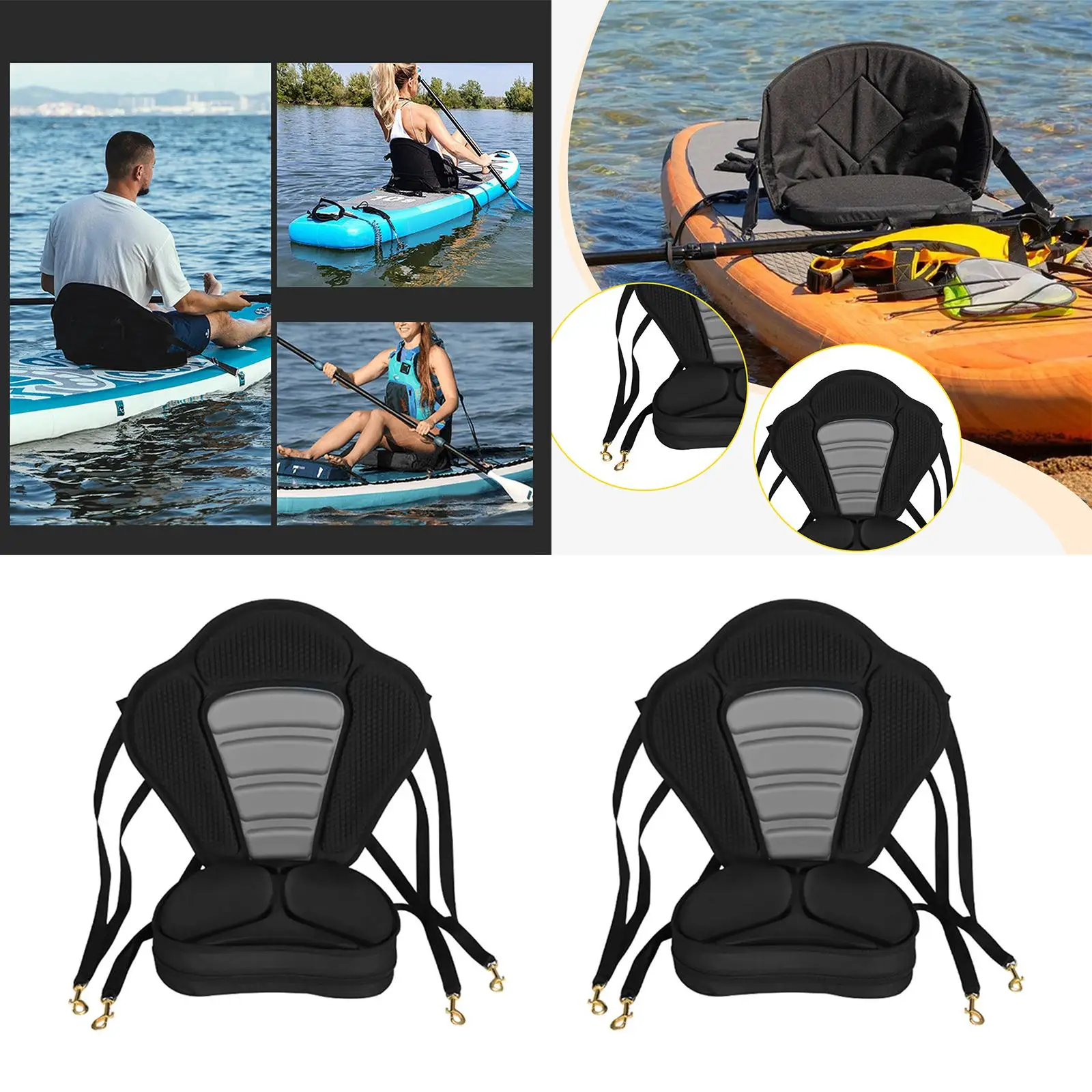 Assento ergonômico para caiaque, encosto acolchoado em EVA, almofada para barco, poltrona dobrável para canoas de pesca