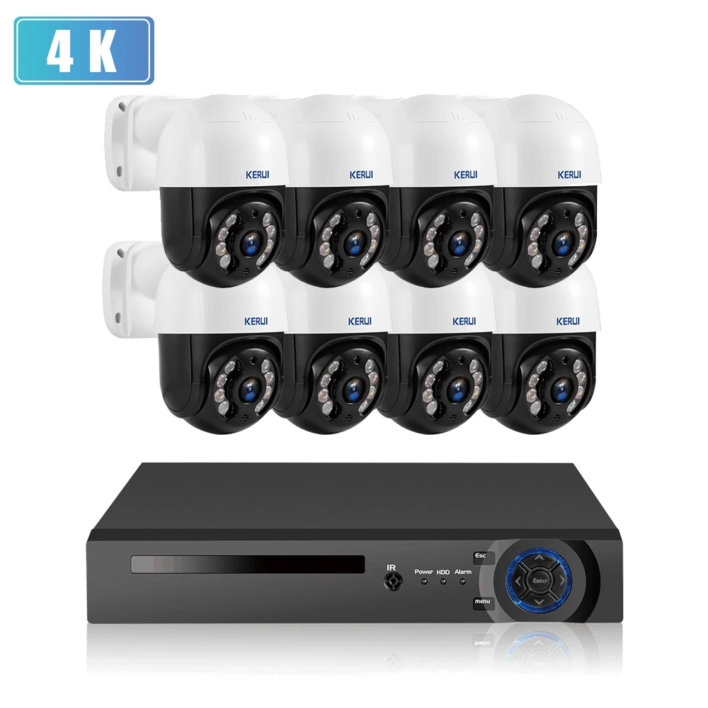 KERUI Network Surveillance System 4K Full HD 8 Channel 4MP IP Camera NVR System Night Version Home PTZ Camera Security System