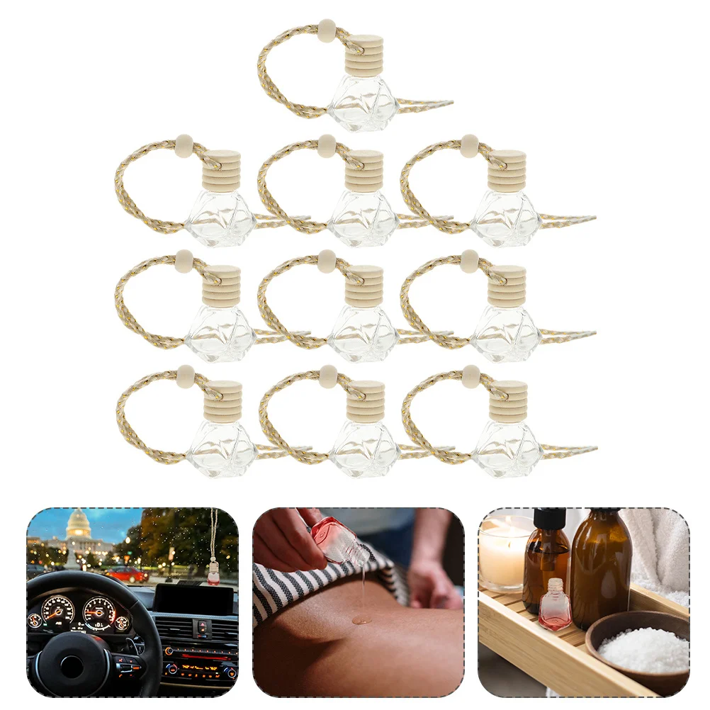 

10Pcs Delicate Aroma Bottles Hanging Car Diffusers High Grade Wood Glass Mood Booster Perfume Bottle Hanging Perfume Container