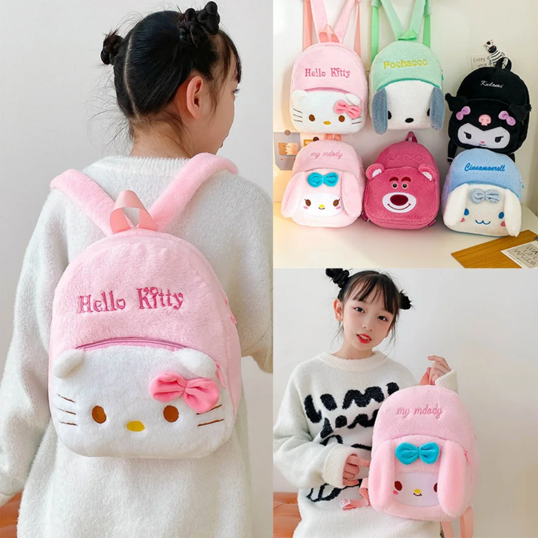 Image of Sanrio Cartoon Lovely Hello Kitty Plüsch-Rucksack Cinnamoroll Kuromi Girl Heart Große Kapazität My Melody Schultertasche Weihnachten