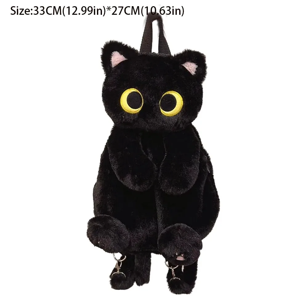 Soft Toy Big Eyes Cat Toy Plush Backpack Large-capacity Zipper Shoulders Bag Cute Detachable Hook Bucket Bag Women