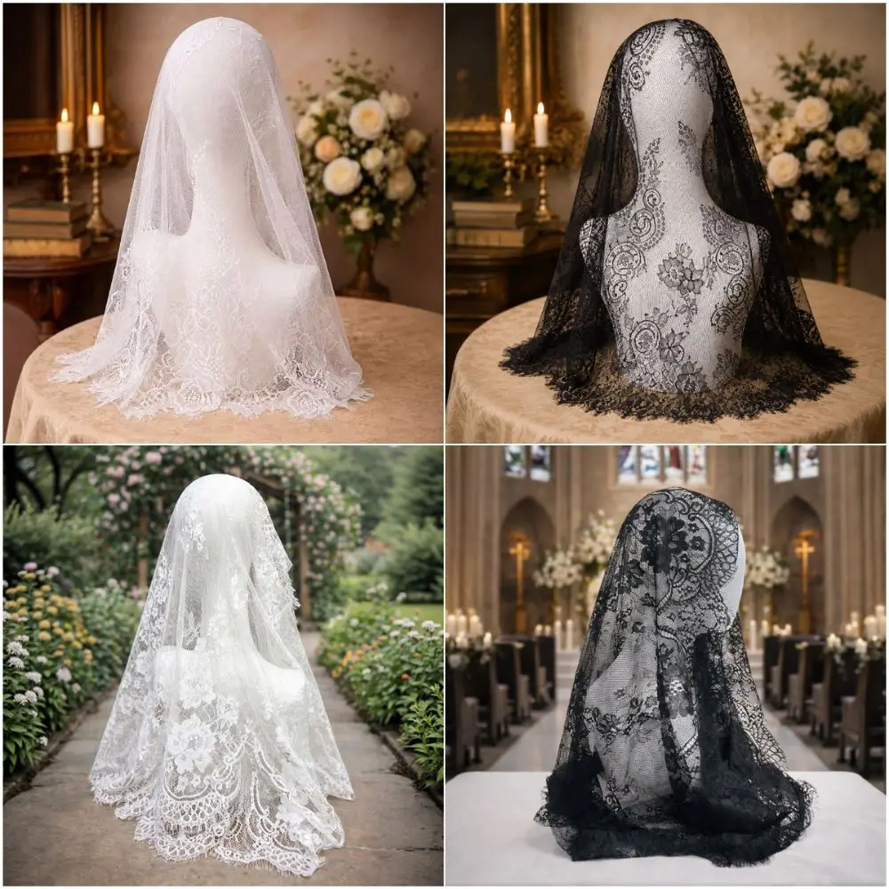 Retro Floral Pattern Wedding Veil Black White Photo Props Lace Veil Polyester 60cm*70cm Wedding Headpiece Wedding Supplies