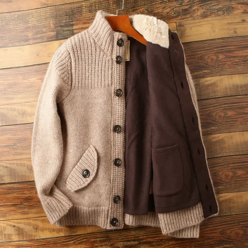 Heavy attack, Italian single high-end stand-up collar wool thickened knitted cardigan sweater jacket winter