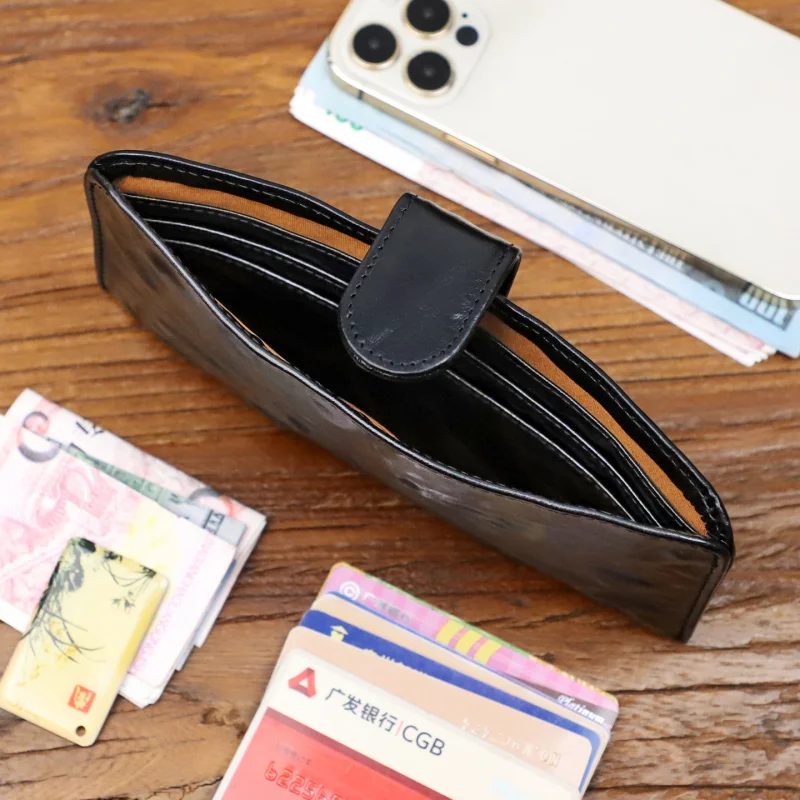 Handmade Purse Men'S Short Vertical Leather Retro Money Clip Female Youth Japanese And Korean Plant Tanned Cow Leather To Do