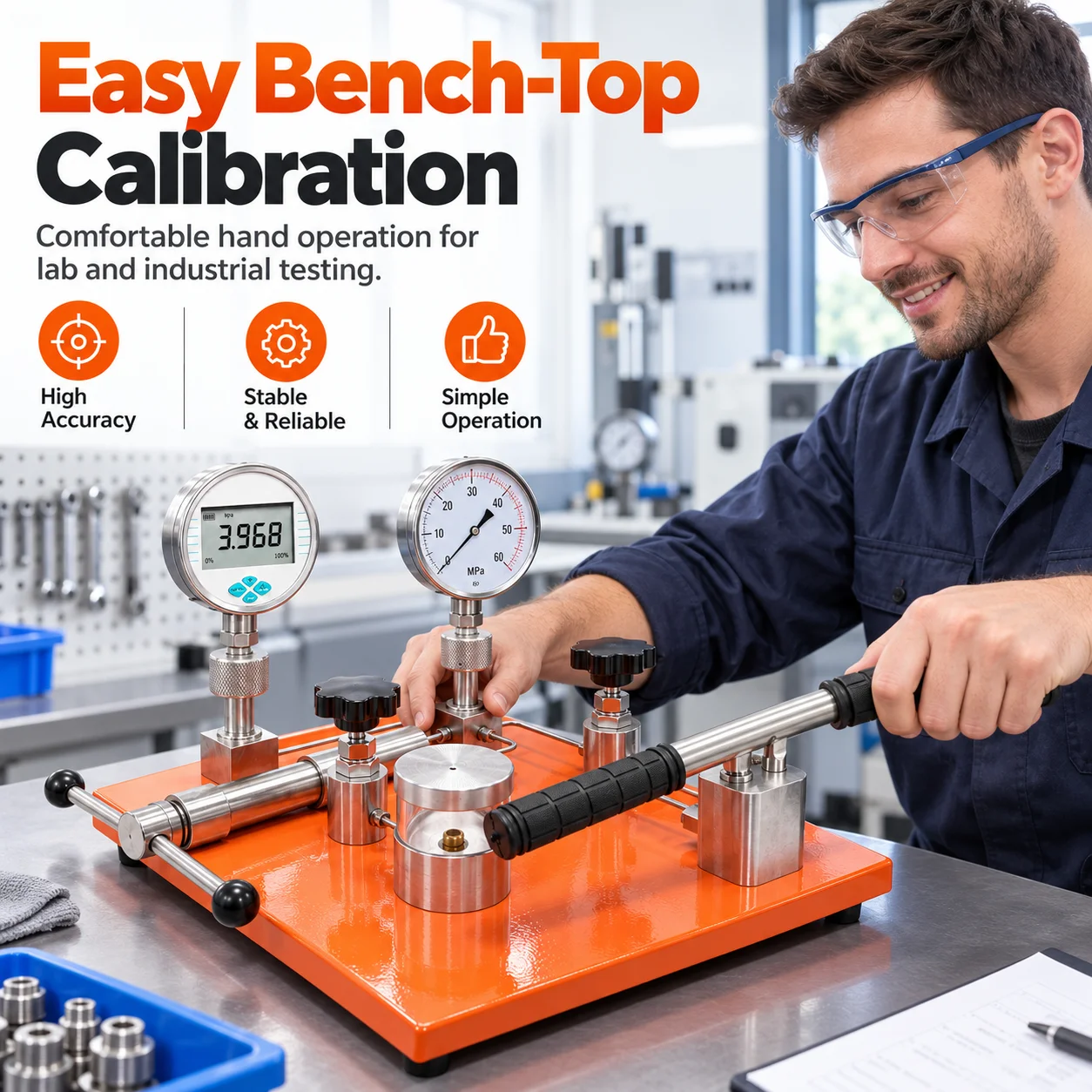 AOLIVIYA -0.095 ~ 60Mpa Pressure Gauge Calibration Workbench Portable Air Pressure Pump Hydraulic Vacuum Laboratory Calibrator