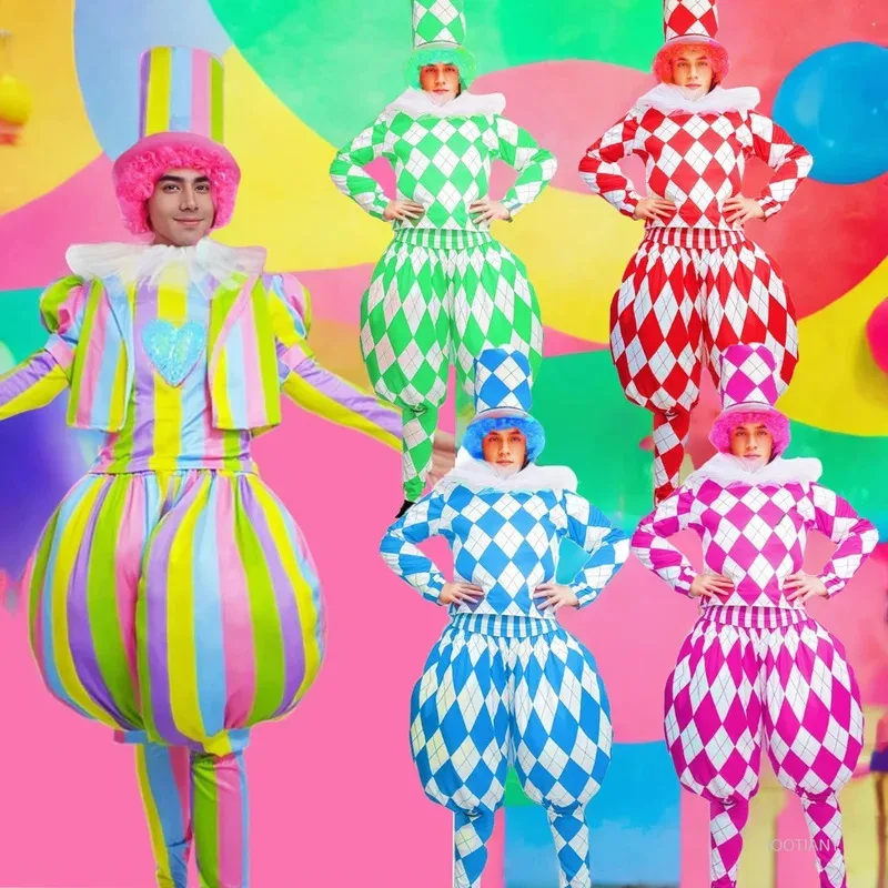 

Halloween Adult Circus Clown Cosplay Costume Carnival Funny Clown Magic Show Stage Performance Set Circus Theme Carnival Party