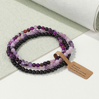 Purple Stripe Agates Beaded Bracelets Set Natural Stone Black Onyx Beads Bracelet Bangle 3pcs/Lot Men Women Balance Pulsera Gift