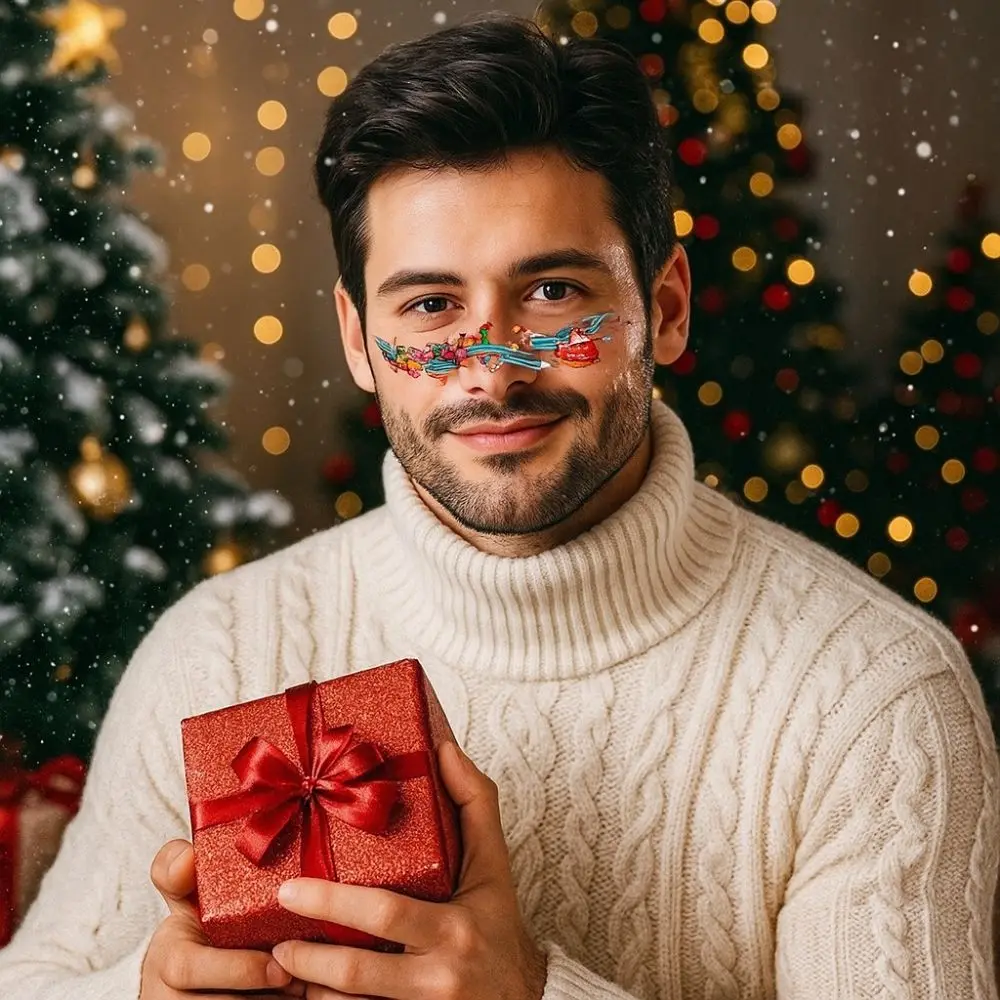 

12pcs/set Waterproof Christmas Face Tattoo Long-lasting Colorful Makeup Stamping Cartoon Christmas Tree Freckle Stickers