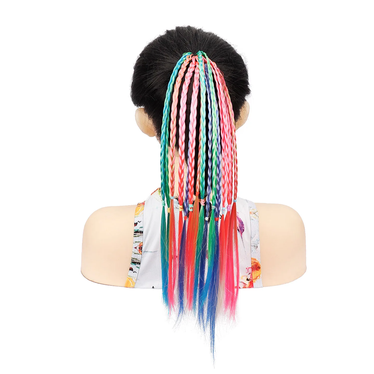 Zolin Synthetic ponytails Rainbow Colored Braided Ponytail Extension Short Hairpiece With Rubber Bands Easy To Wear Daily Use